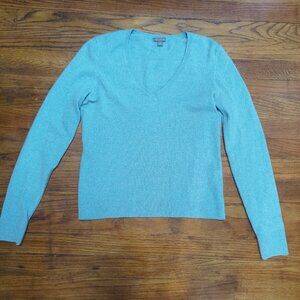 Ann Taylor 100% Cashmere Light Blue V-Neck Sweater Extra Small